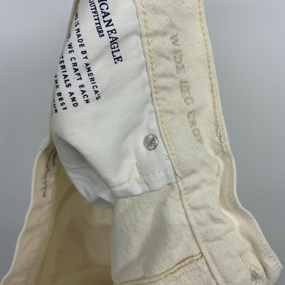 American Eagle Jeans Womens Plus Size 20 Regular Wide Leg Crop Button Fly Beige - Picture 6 of 11